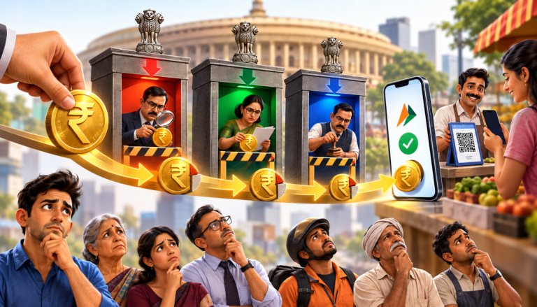 without text on the image about : Is the Same Rupee Taxed Three Times Now, and Who Really Pays the New UPI Charge?