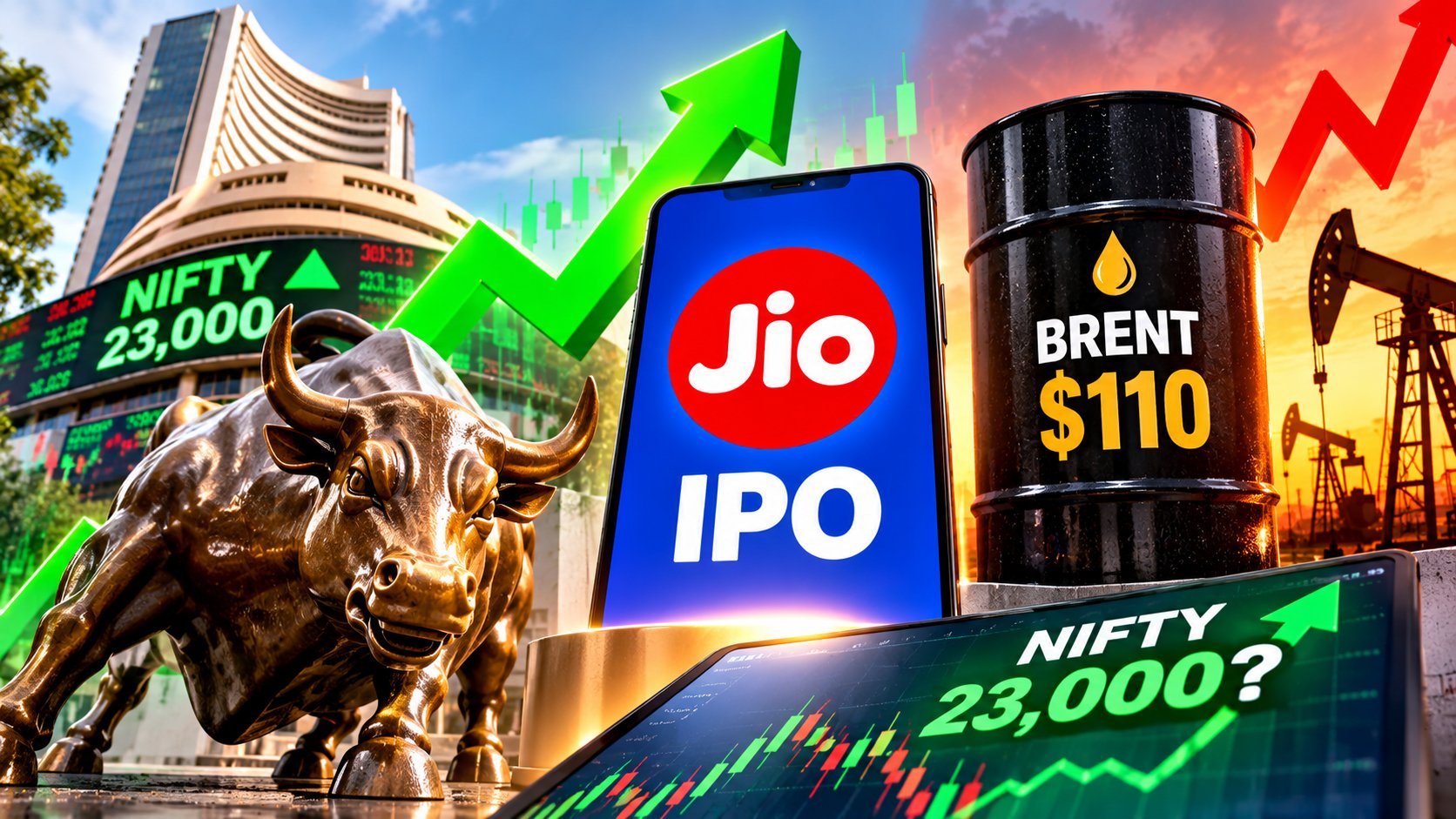 Jio IPO Day, Brent at $110 and a Gap-Up Signal. Can Nifty Recover 23,000?