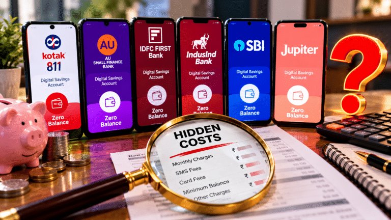 Kotak 811 vs AU, IDFC First, IndusInd, SBI, and Jupiter — Where the Real Costs Hide