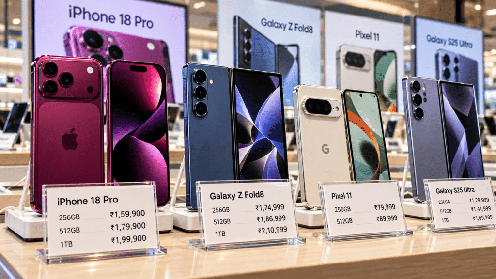 No GST Cut on Mobiles, Flagship Prices Up to 47% Higher: What a 5% Rate Would Have Saved on the iPhone 18 Pro, Fold 8 and Pixel 11