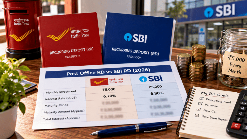 Post Office RD vs SBI RD 2026: Which Pays More on ₹5,000 a Month — and When Does SBI Win?