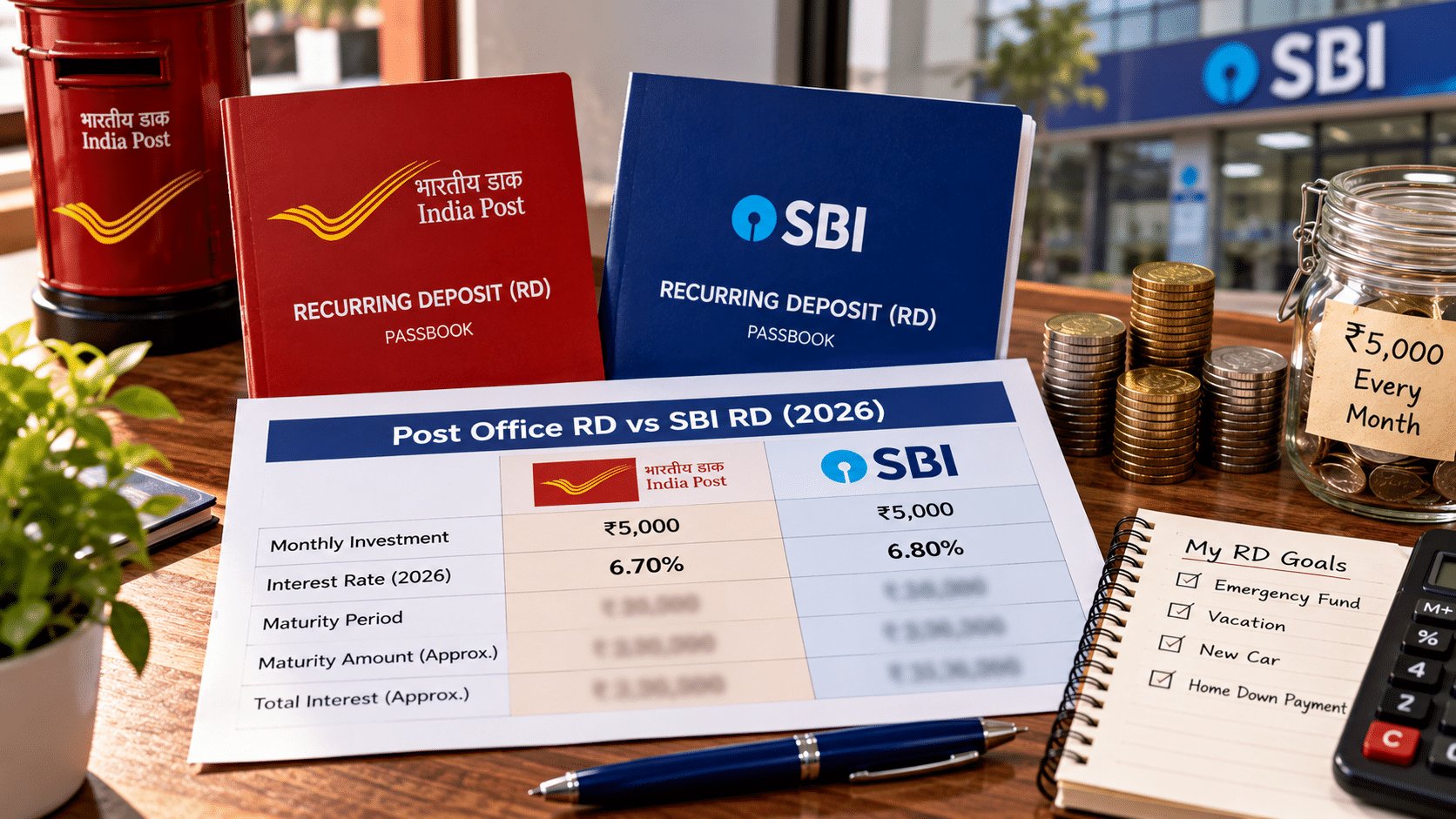 Post Office RD vs SBI RD 2026: Which Pays More on ₹5,000 a Month — and When Does SBI Win?